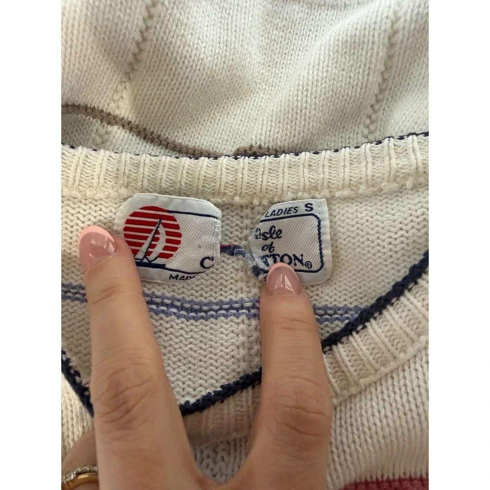 Vtg Isle Of Cotton Crewneck Golf Sweater Sz‎ S Preppy Twee Checkered 90's Sporty